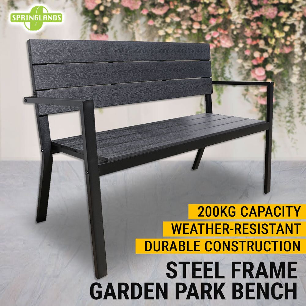 Steel Park Bench W/ Retractable Table Outdoor Garden Patio Loveseat Backyard