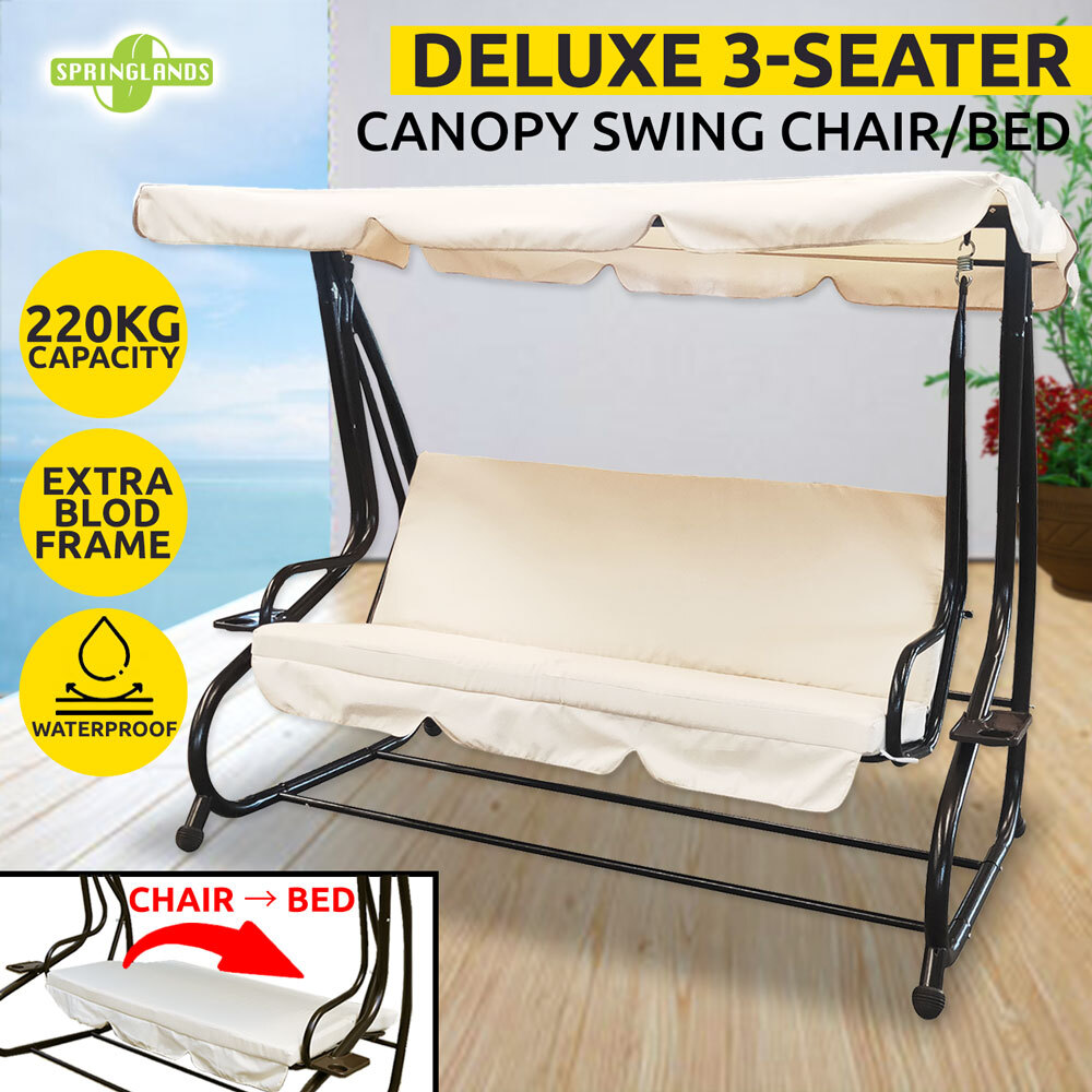 Outdoor Swing Chair Bed 3 Seat Canopy Patio Garden Hanging Recline Bench Grey