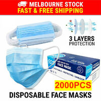 2000PCS Face Mask 3 Layer Protective Mouth Masks Filter Respirator Blue