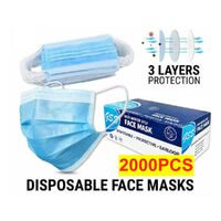 2000PCS Face Mask 3 Layer Protective Masks Filter Respirator Mouth Blue