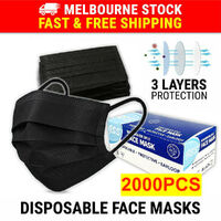 2000PCS Face Mask Black 3 Layer Protective Mouth Masks Filter Respirator General