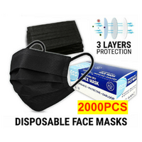 2000PCS Face Mask Black 3 Layer Protective Masks Filter Respirator General Mouth