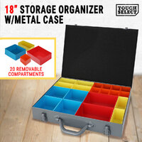 Storage Organiser 18" Metal Case W/ 20 Removable Plastic Bins Tool Box Organizer