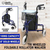 Folding Walker Rollator Tri Wheeled Mobility Aid Frame Indoor Outdoor Medical