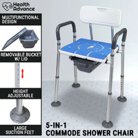 Commode Shower Chair W/ Arm &amp; Back Raised Toilet Seat Bedside Adjustable Elderly