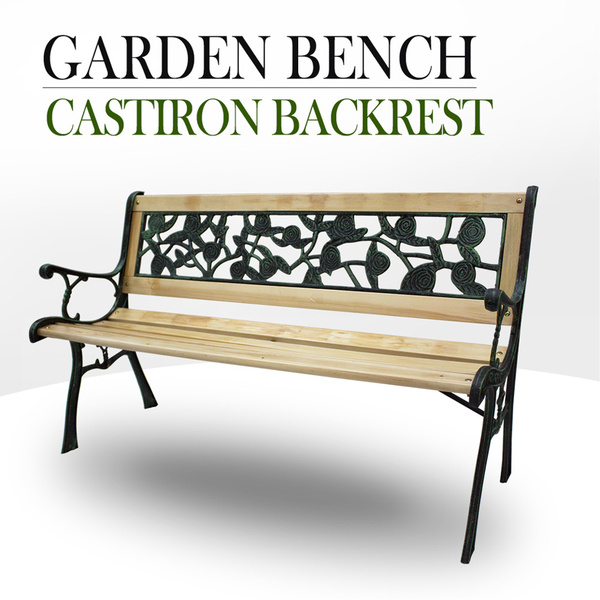 Park Bench Cast Iron Backrest Rose Pattern, Timber 