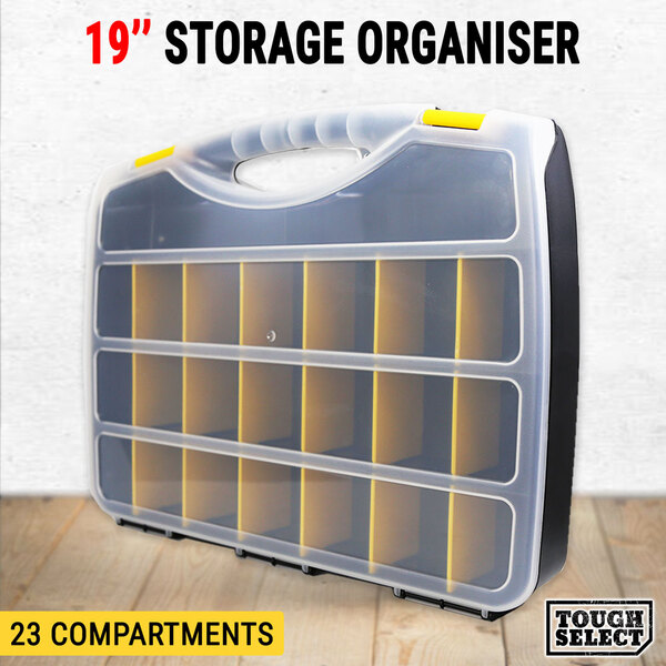 Storage Organiser Plastic 19" W/ 23 Compartments Tool Box Case Organizer Bin